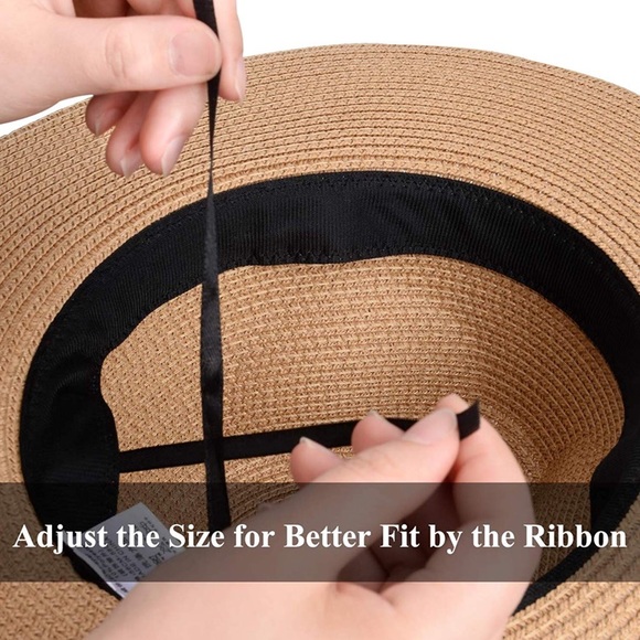 Unisex Wide Brim Straw Panama Hat-Khaki - Picture 5 of 7